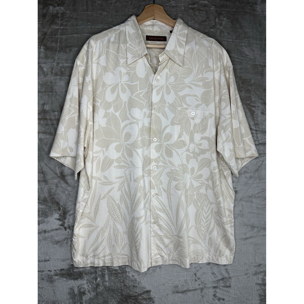 Tori Richard 2XL Beige Ivory Silk Blend Floral Men's Button-Up Shirt